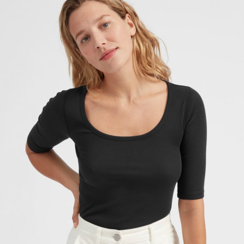 Everlane The Pima Micro-Rib Scoop-Neck Tee (M)